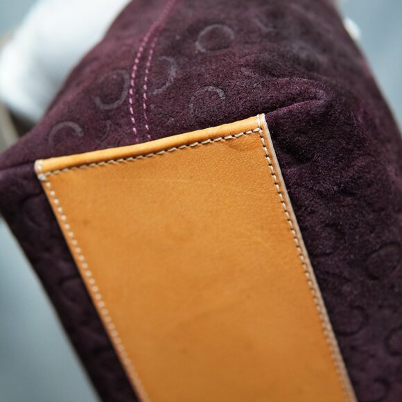 Celine Macadam Bordeaux Suede Handbag – Brown Leather Handle - Picture 10 of 15